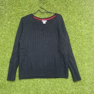 J.C. Penny Wool Blend Sweater Womens 3XL XXXL Black Cardigan Cable Knit Modern